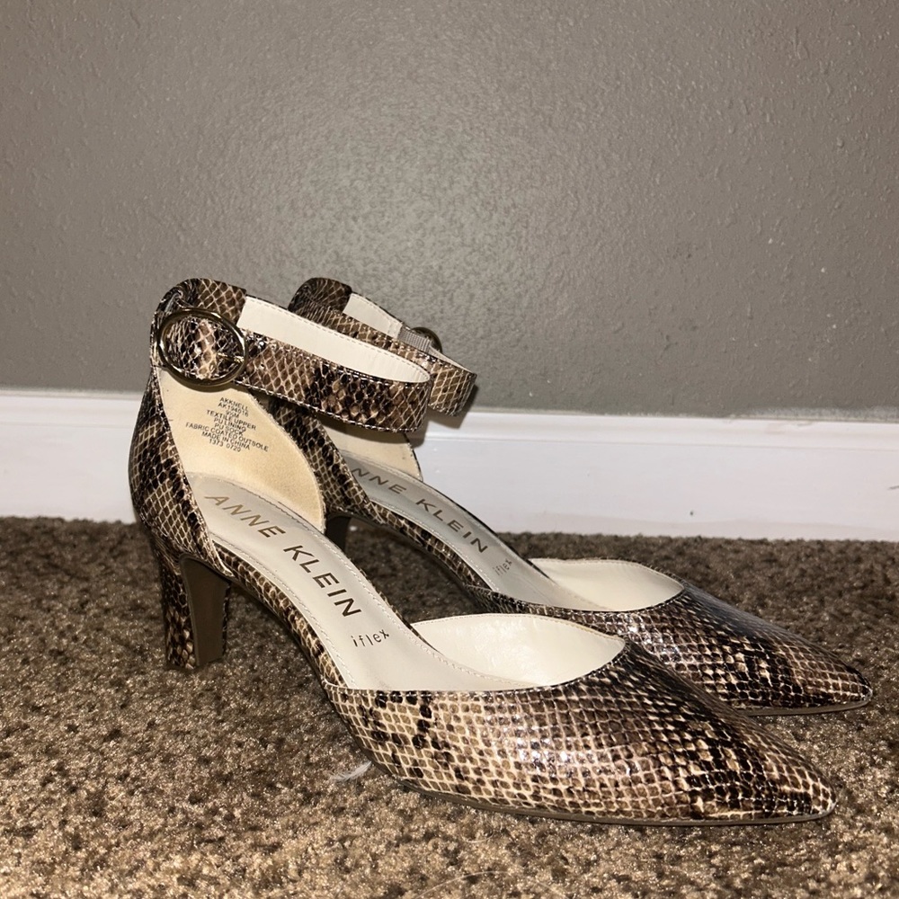 Anne Klein Ankle Strap Dorsay Pumps Snakeskin